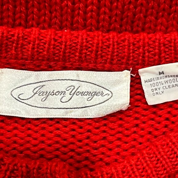 Jayson Younger Vintage Wool Alphabet Cardigan Sweater, Red, M - Picture 3 of 7